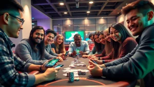 Online gaming excitement at topgamebaidoithuong.mx with vibrant card game scene.