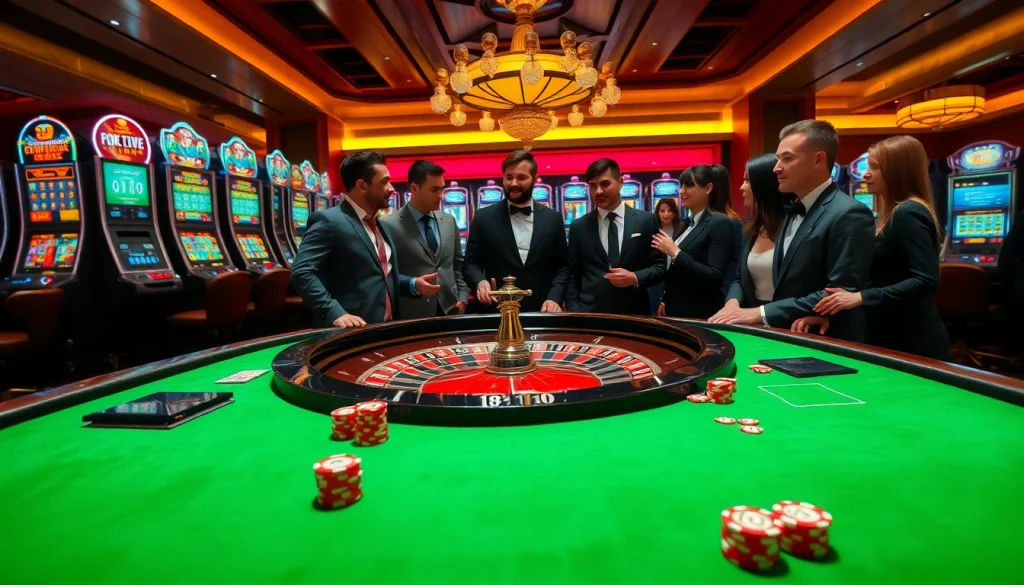 Exciting casino scene at dom88.us.com showcasing vibrant poker chips and a roulette wheel.