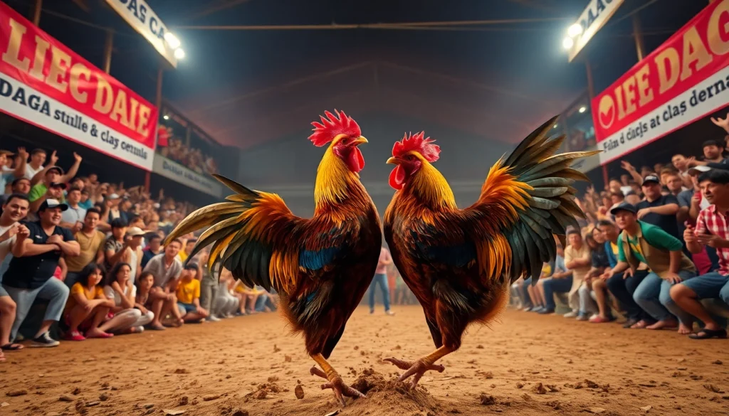 DAGA live chicken fighting event showcasing exciting rooster clashes at dagawin.live.