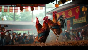 Live cockfighting event at sv368win.live, showcasing fierce competition and cultural engagement.